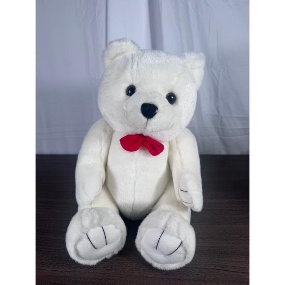 Other - Vintage Steven Smith White Teddy Bear Plush Red Bow Stuffie Collectible Bear